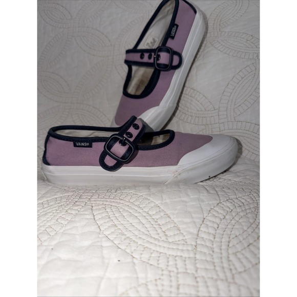 Vans Other - Vans Mary Jane Kids Size 2.5 Lavender Purple Navy Blue Canvas Buckle Shoes